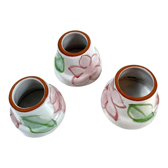 Flower Pot Napkin Holder Rings Glazed Terracotta Pink White Green Set of 3 - Picture 4 of 9